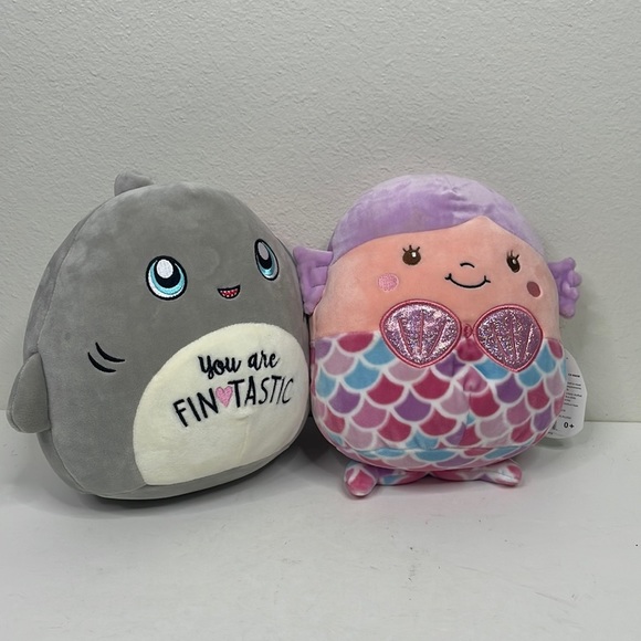 New (2) Squishmallows Mermaid and Shark 10” plushies - Picture 1 of 7